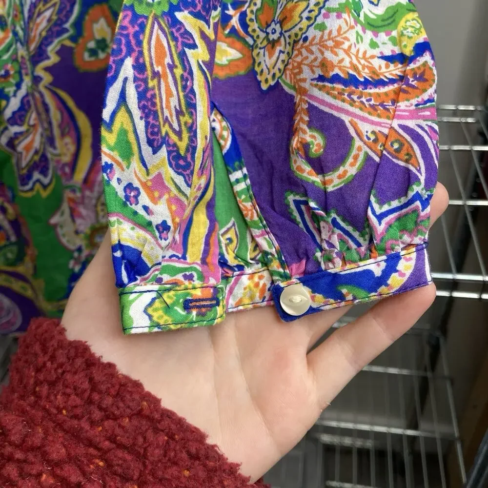 Ralph Lauren‎ Girls Green Purple Paisley Popover Shirt Size 10 Preppy Old Money